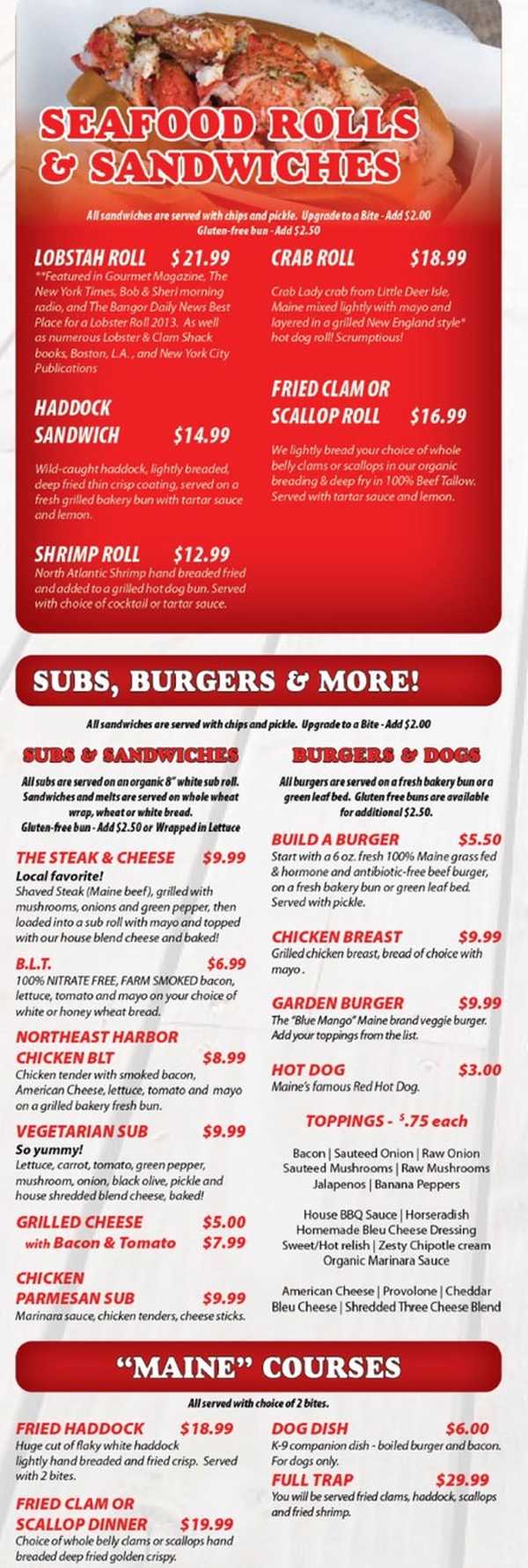 Page 2 of menu, The Docksider Restaurant Northeast Harbor, ME