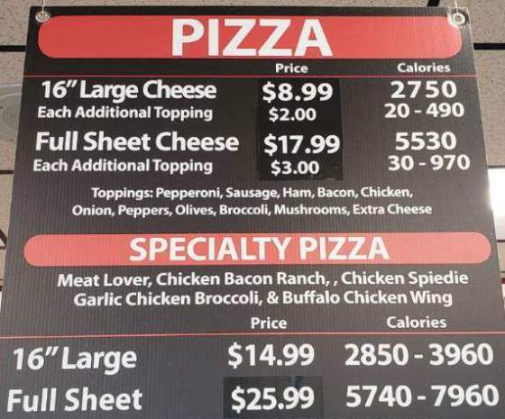 Page 1 of menu, Mirabito Convenience Store Lansing, NY